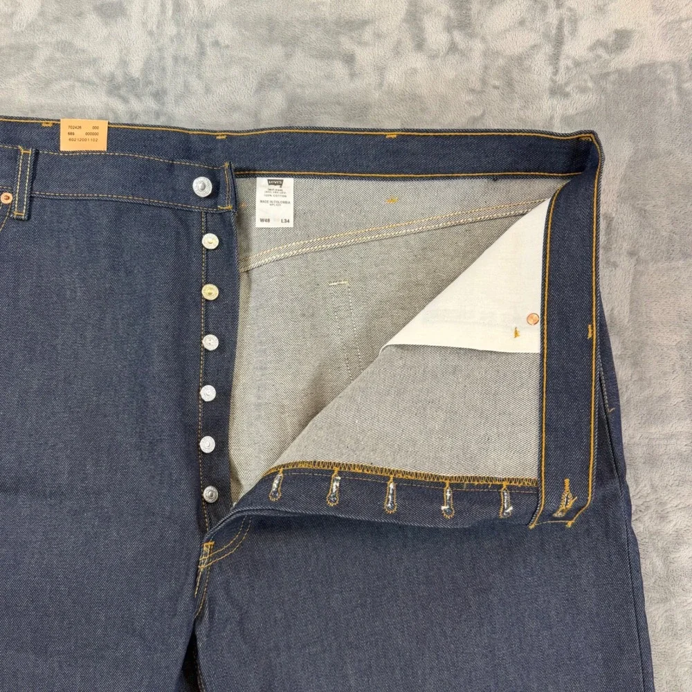 New Levi's 501XX Original Shrink-To-Fit Jeans Mens 48x34 Dark Blue Denim Pants